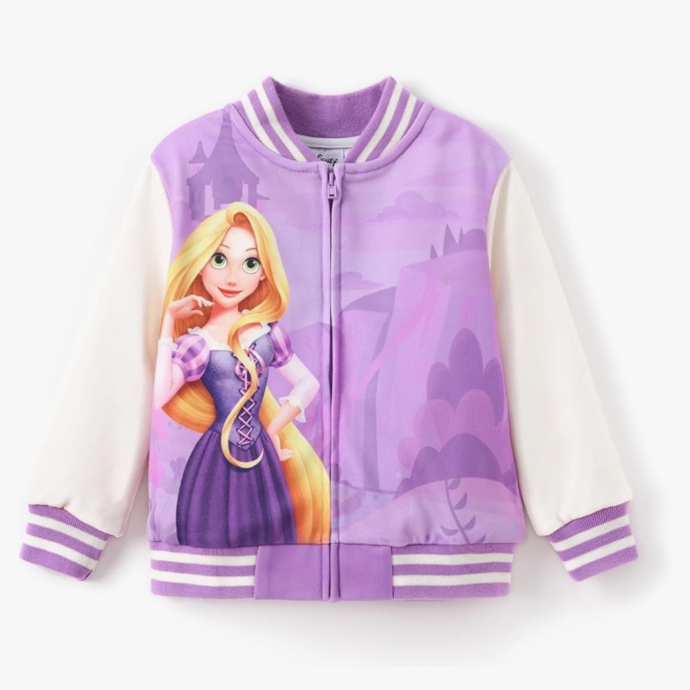 Disney Girl Princess Rapunzel Colorblock Snap Button Lightweight Zip up Jacket